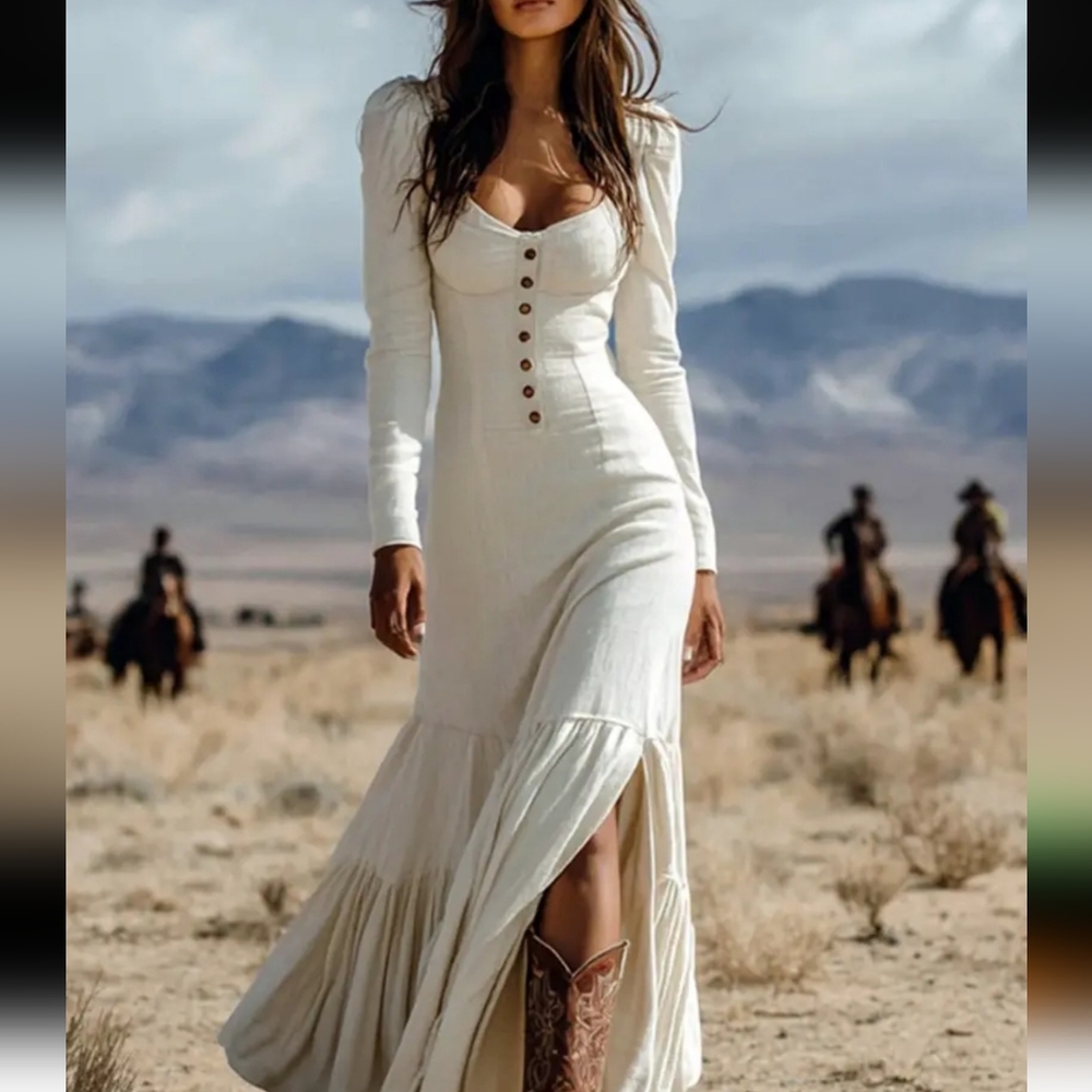 Elegant Cream Long Sleeve Dress